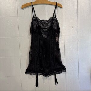 Victoria's Secret Black Lace Chemise with Garters and Back Corset